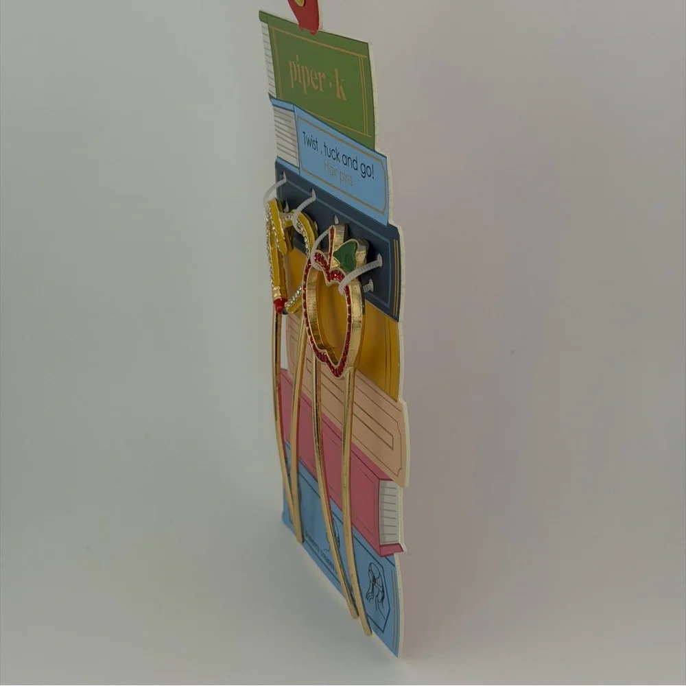 Piper K Back to School Apple Pencil Gold Tone Hair Pins - Set of 2